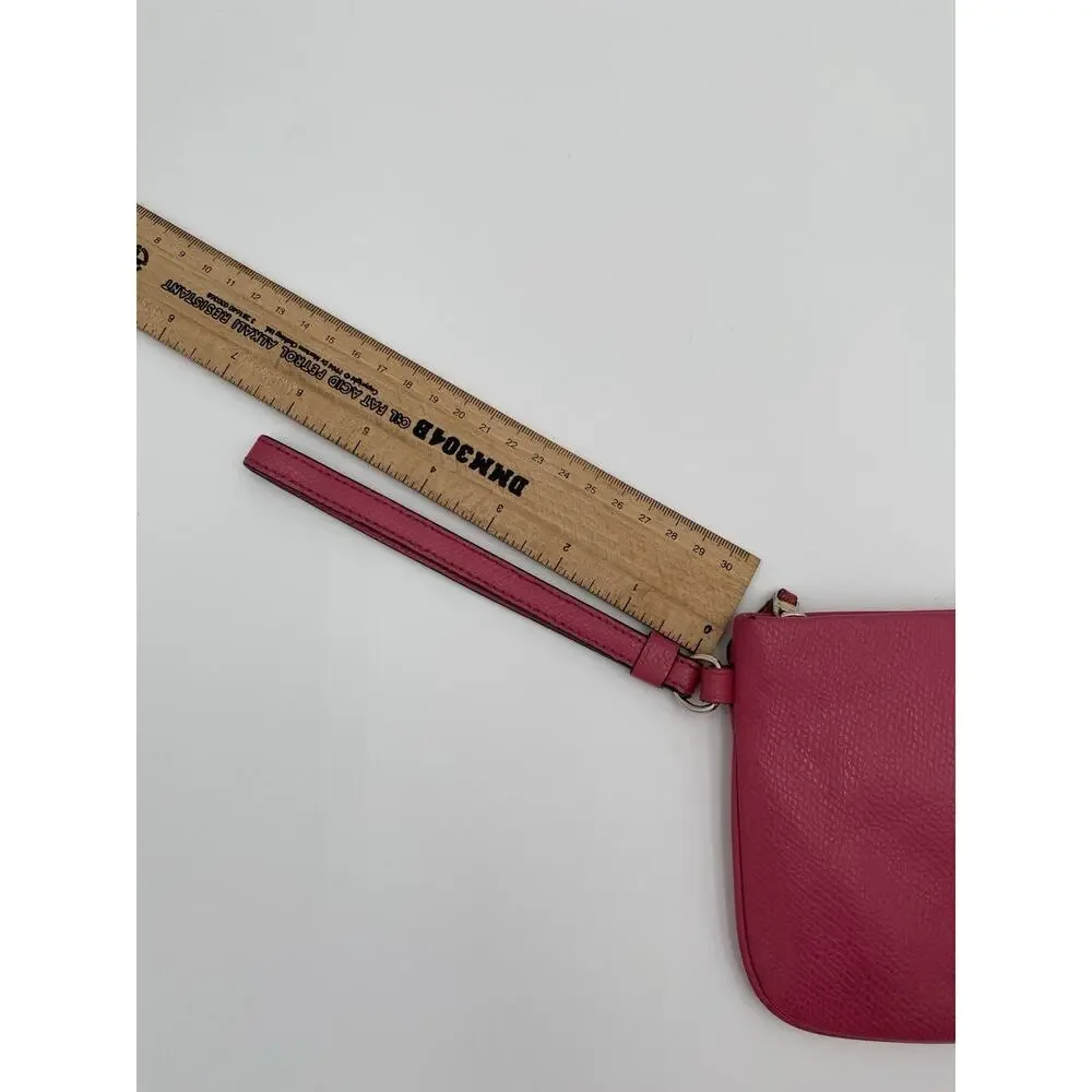 COACH Wristlet Pink Crossgrain Leather Large 9” X 5” Clutch Zip Card Slots NY